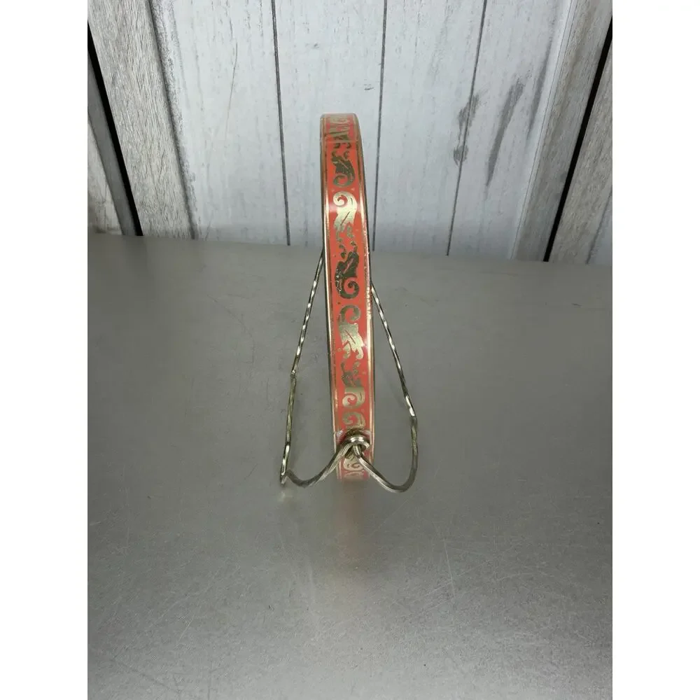 Vintage Mirror Table Top Floral Coral Metallic Edge Double Sided Hollywood Glam